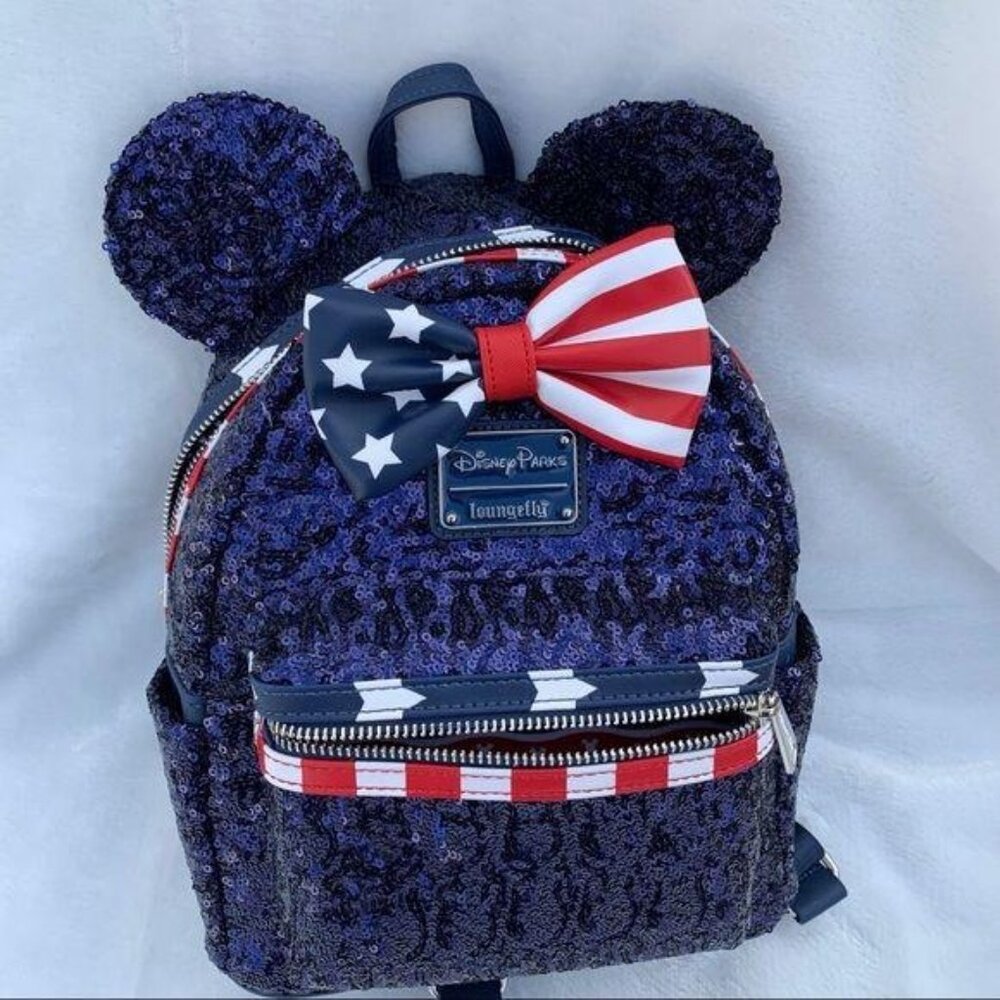 Disney Parks Loungefly Stars Stripes Americana Patriotic Sequin Mini Backpack - Picture 8 of 8